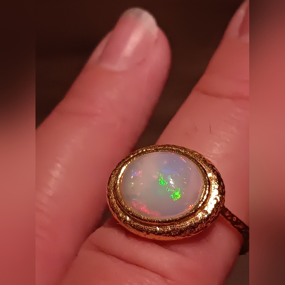 Exclusive Huge Ethiopian Opal Ring Gold Over Sterling Silver New - Picture 13 of 16